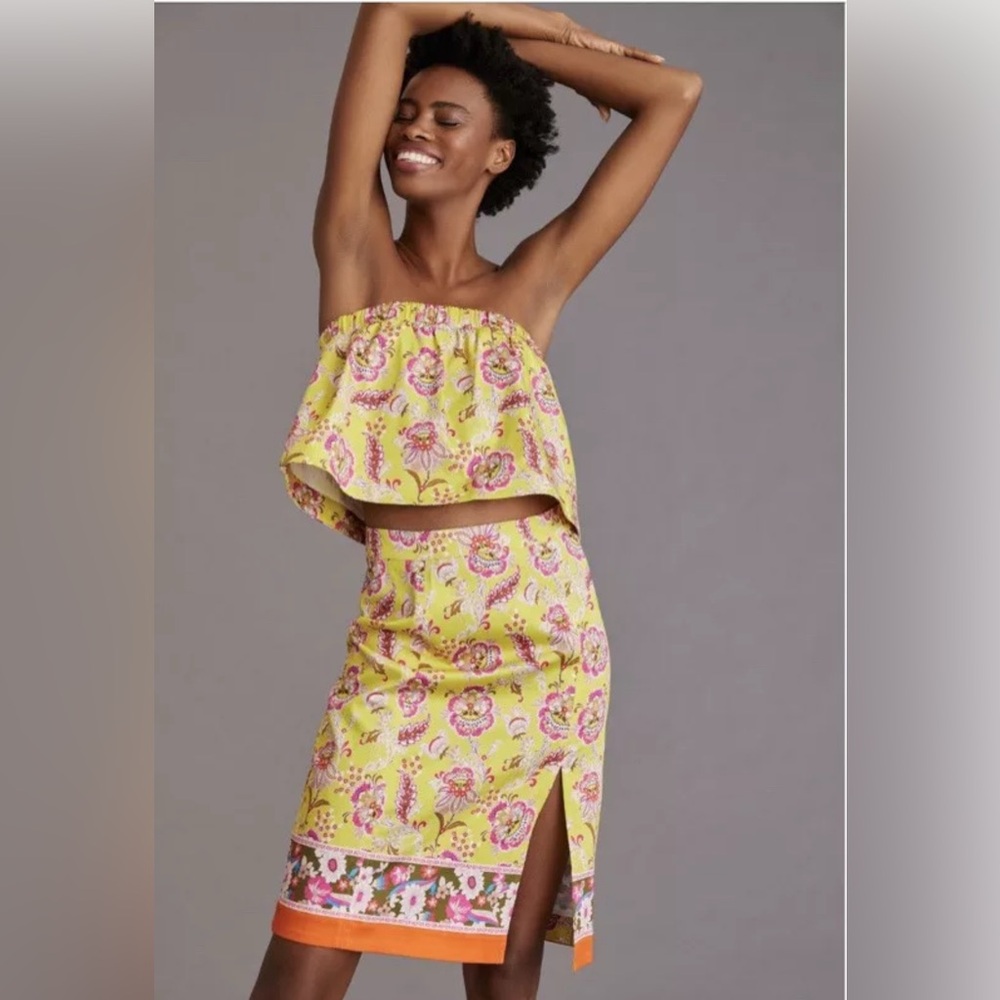 NWT Maeve for Anthropologie Yellow Floral Two Piece Set‎ Sz 0